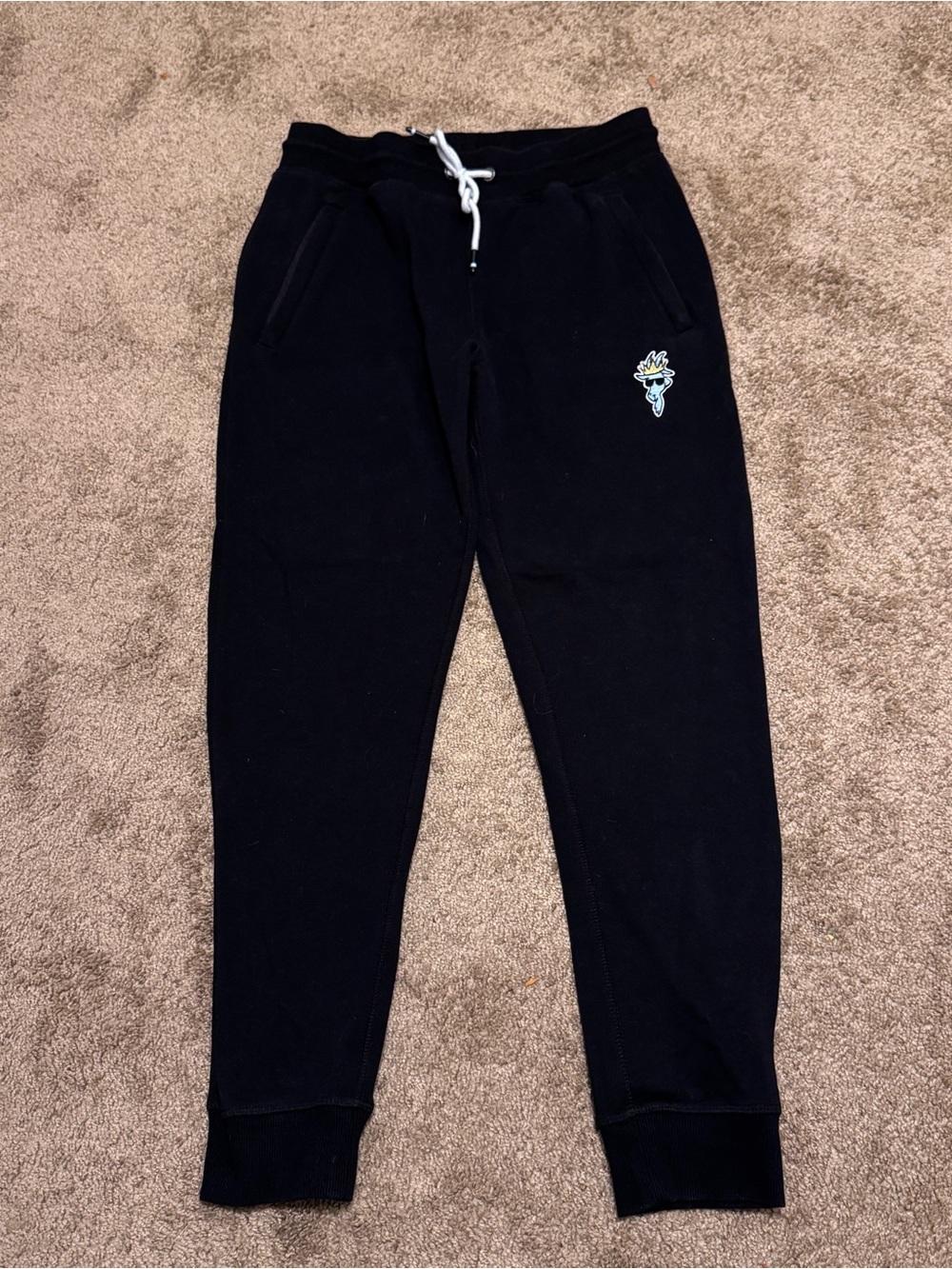 Goat USA Jogger Sweatpants Mens Medium Black Tapered Leg Drawstring Embroidered